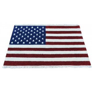 August Grove American Flag Hand-Knotted Red/Blue Area Rug RGRG2204